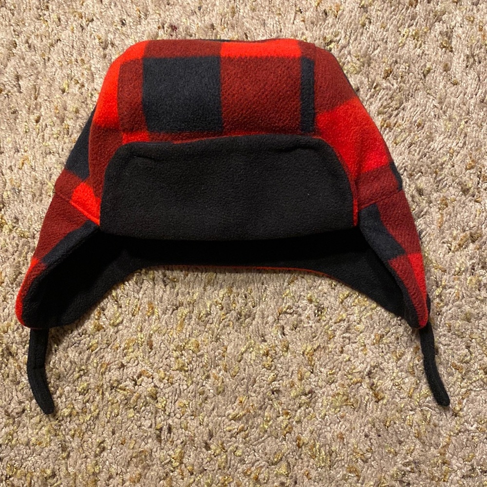 Little boys Trapper Hat; Red & Black Plaid